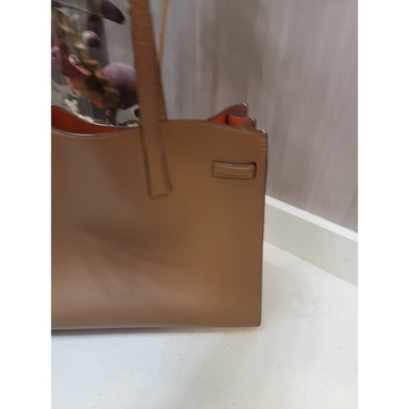 Tory Burch Walker Satchel Leather Tote Bag A4 Brown Used Authentic - Picture 4 of 10